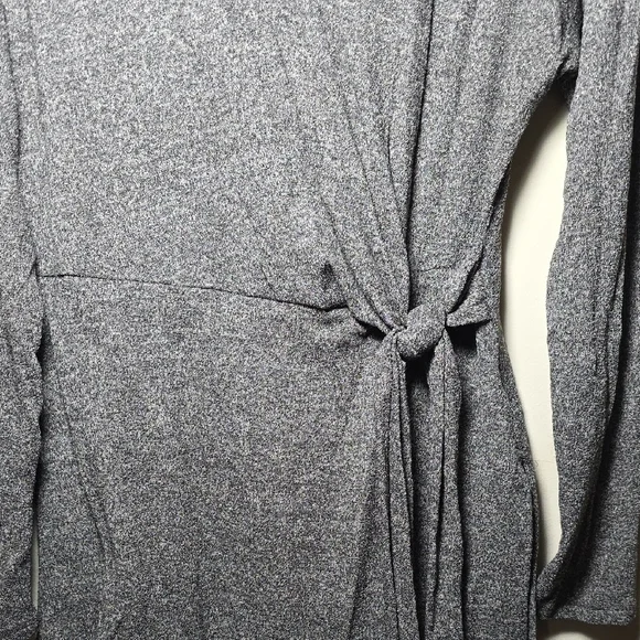 Lush Heathered Taupe Knit Wrap Dress Long Sleeve Tie Waist Mini - Picture 2 of 5